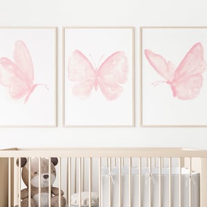 Pink Wall Art, Butterfly Print, Girls Bedroom Decor, Butterfly Wall Art, Butterfly Art Print, set of 3 Butterflies, Blush Pink Nursery Decor