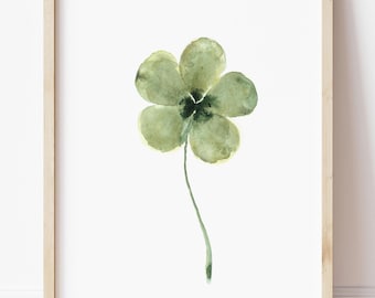 Five Leaf Clover Watercolor Painting, Green Botanical Wall Art, Lucky 5 Leaf Clover Symbol of Luck and Prosperity, Five Leaf Clover Print