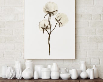 Cotton Print Wall Art, Cotton Rustic Decor, Cotton Art Print, Botanical Poster, set of 2 Cotton Flowers, Minimalist Home Decor