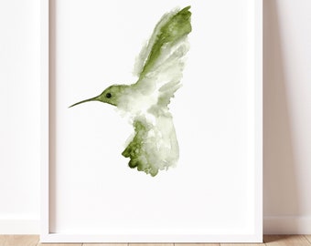 Hummingbird Painting, Gren Bird Wall Art