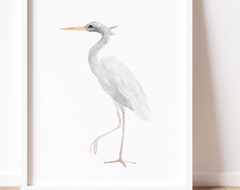 White Heron, Egret Wall Art Lake Bird Prints