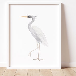 White Heron, Egret Wall Art Lake Bird Prints