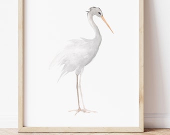 Egret Wall Art, Heron Painting, Heron Art Print, White Heron Wall Decor, Lake Bird Print of Original Painting, Extra Large