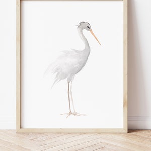 Arte de la pared de la garza, pintura de la garza, impresión del arte de la garza, decoración de la pared de la garza blanca, impresión del pájaro del lago de la pintura original, extra grande