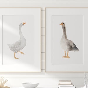 Goose Wall Art, Goose Print, Goose Art, White Goose set of 2 Birds, Greylag Print Painting Lake Bird Print, Bird Art Print