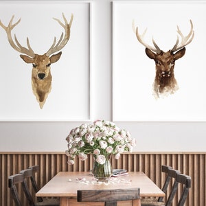 Deer Art Print, Deer Illustration set of 2 Prints, Deer Wall Decor, Deer Home Decor, Wildlife Living Room Poster, Print Wall Art