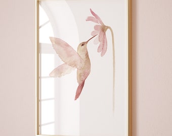 Retro Pink Hummingbird Art Print