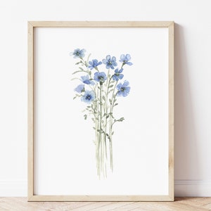 Flax Art Print, Flax Wall Art, Flax Prints, Blue Flax Art, Herb Kitchen Art, Flax Wall Decor, Blue Flower Poster Watercolor Painting