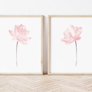 Angel Lotus Wall Art Blush Pink Flower Nursery Kids Room Wall Decoration, set of 2