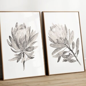 Väggdekorationer i taupe och beige, Protea, set med 2 digitala nedladdningar