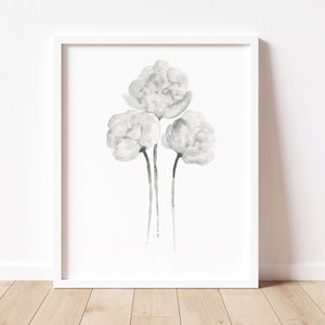 Witte pioenbloem, minimalistische print kunst aan de muur, botanische kunst print, bloem muur decor, pioen schilderij, aquarel bloem