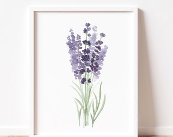 Lavender Art Print, Lavender Wall Decor, Lavender Flower Anniversary Gift Idea, Purple Lavender Home Decor Watercolor Painting Kitchen Print