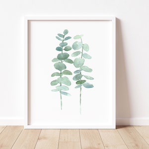 Eucalyptus Wall Art, Green Home Decor, Pastel Kitchen Print, Minimalist Wall Decor, Modern Artwork, Botanical Painting