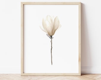 Magnolia Panting Watercolor Flower, Magnolia Pearl Artwork, Botanical Wall Decor Taupe Living Room Abstract Minimalist Poster, Gifts for Her
