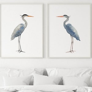 Heron Wall Art Lake Bird Art Print set of 2