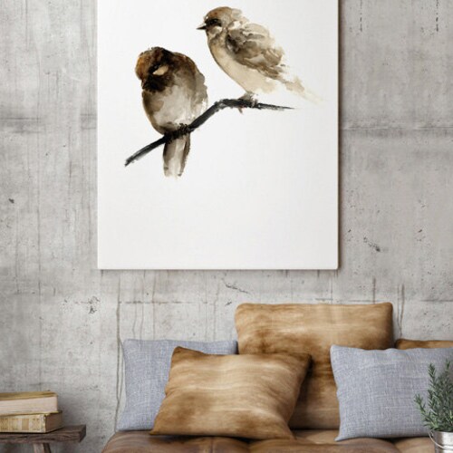Birds Print Wall Art Brown Sparrow Natural Home Decor Etsy