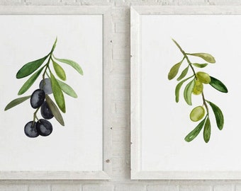 Olive Tree Wall Art, Olive Art Print, Olive Tree Prints, Olive Wall Decor, Green Olive Art, Black Olive Wall Decor, 2 Piece Wall Art