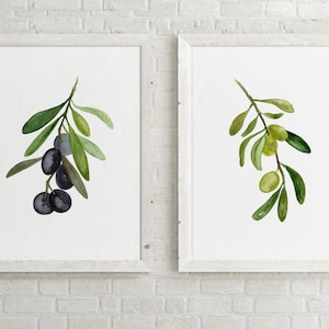 Olive Tree Wall Art, Olive Art Print, Olive Tree Prints, Olive Wall Decor, Green Olive Art, Black Olive Wall Decor, 2 Piece Wall Art