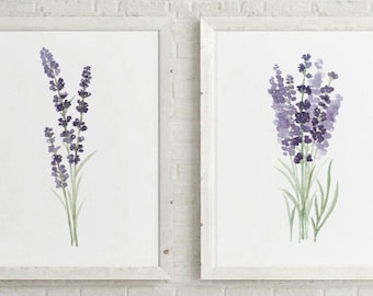ラベンダーの絵画 オリジナル水彩画 フランスの花の絵画 ラベンダーの