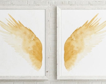 Décoration murale ailes d'ange, ailes d'or, lot de 2, impression d'art pour chambre d'enfant, art ailes de plumes, décoration d'intérieur sur toile Etsy
