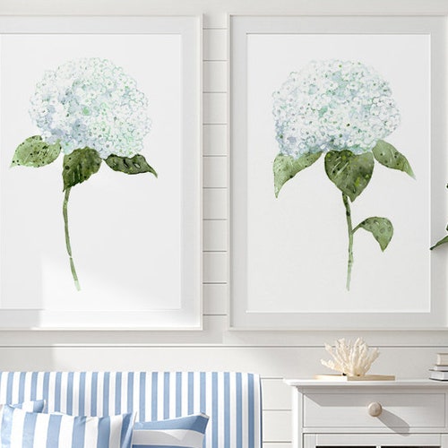 Hydrangea Wall Art Hydrangea Print Flower Set 2 Blue Etsy
