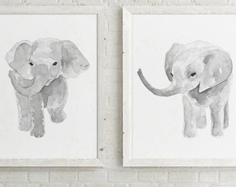 Juego de 2 láminas decorativas de elefantes para la pared de la habitación infantil