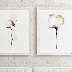 Cotton Wall Art, Cotton Art Print, Floral Painting, Cotton Home Decor, Cotton Wall Decor, White Home Decor set of 2 Cotton image 1