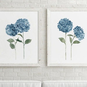 Hydrangea Wall Art, Hydrangea Print Flower set 2, Blue Hydrangea Print