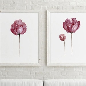 Purple Peony Painting set of 2 Peony Extra Large, Flower Print, Botanical Print, Peony Living Room Decor Minimalist