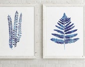 Blue Fern Leaf Wall Art set of 2