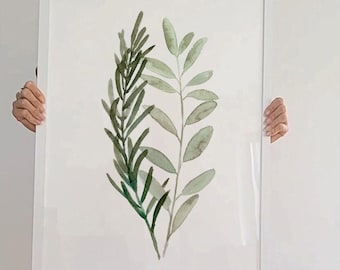 Lámina artística de aceituna verde, póster de aceituna y romero, lámina abstracta de hierbas aromáticas, decoración de pared para la cocina, idea de regalo para el Día de la Madre, regalos de aniversario.