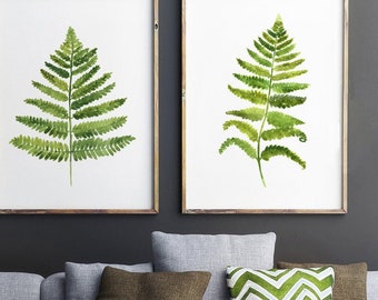 Fern Leaf, Floral Abstract Art Print set of 2