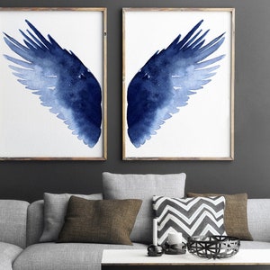 Wings Art Print, Wings Wall Art, Wings Wall Art, Wings Prints, Wings Wall Decor, Navy Blue Wings 2 Piece Wall Art