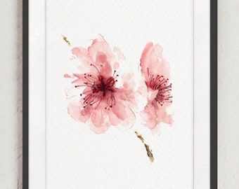 Kirschblüten Aquarell, Minimalistische rosa Blume, abstrakte Blumenmalerei, Wohnzimmer Poster moderne Wohnkultur abstrakte Kinderzimmer Kunstdruck