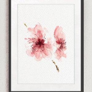 Cherry Blossom Watercolor, Minimalist Pink Flower, Abstract Floral Painting, Living Room Poster Modern Home Decor Abstract Nursery Art Print