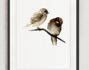 Sparrow Watercolor Painting: Abstract Bird Art Print