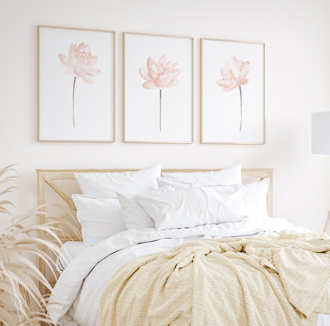 Lotus Watercolor, Flower Painting, Blush Pink Wall Decor, Minimalist
