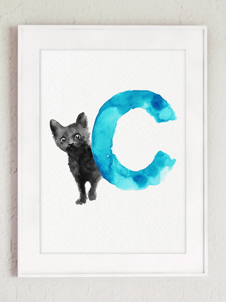  Black Cat Minimalist  Painting Kids Nursery Room Teal Etsy