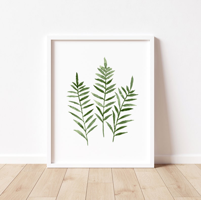 Botanical Fern Art, Minimalist Fern Leaf, Watercolor Painting, Abstract Wall Decor, Green Fern Print, Living Room Decor image 4