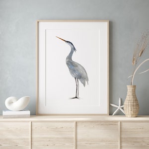 Blue Heron Wall Art, Modern Art Print, Abstract Bird Painting, Heron Nursery Poster, Heron Watercolor Painting, Digital Prints