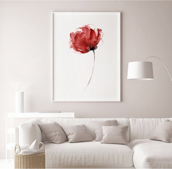 Watercolor Flower Botanical Art Print Red Floral Living Room - Etsy