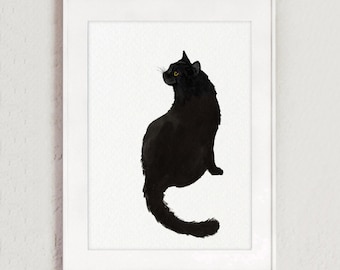 Mysterious Black Cat Digital Print – Gothic Wall Art, Witchy Cat Poster, Dark Decor, Spooky Cat Illustration, Instant Download