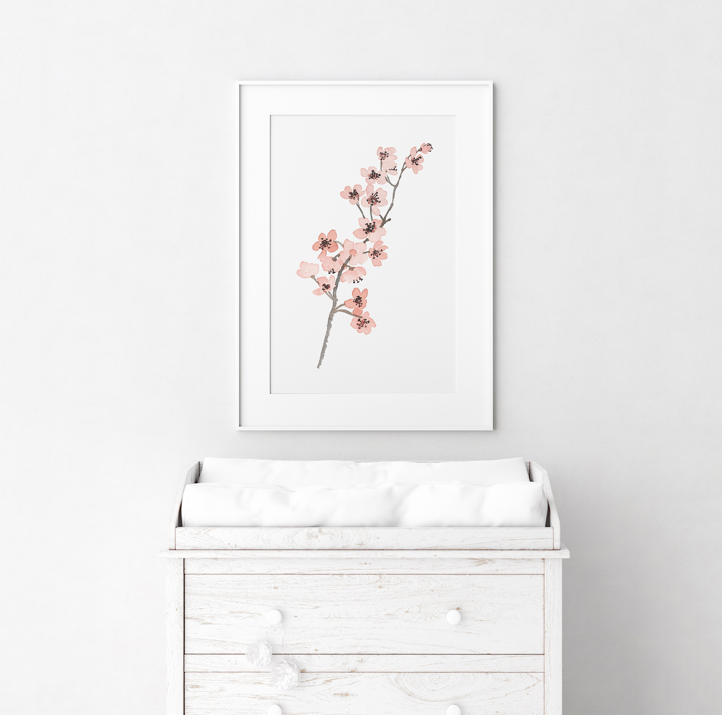 Cherry Blossom Watercolor Art Print: Blush Pink Floral Wall Decor - Etsy