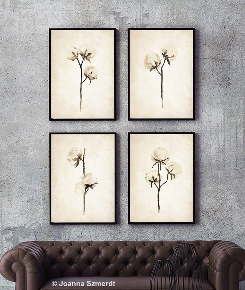 Cotton Art Print Cotton Wall Art Cotton Anniversary Set of 4 Etsy