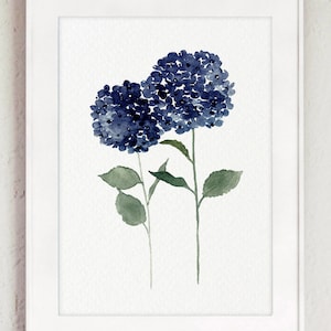 Art mural hortensia, impression d'art hortensia, fleur d'hortensia bleue, décoration murale hortensia, peinture de fleurs bleu marine, peinture d'art mural hortensia