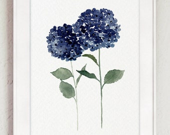 Hydrangea Wall Art, Hydrangea Art Print, Blue Hydrangea Flower, Hydrangea Wall Decor, Navy Flower Painting, Hydrangea Wall Art Painting