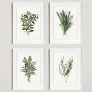 Petersilie Kraut Malerei Grün Minze Kunstwerk, Thymian Abstraktes Aquarell Rosmarin Modernes Poster, Küche Wand Dekor 4 botanische Kunstdrucke