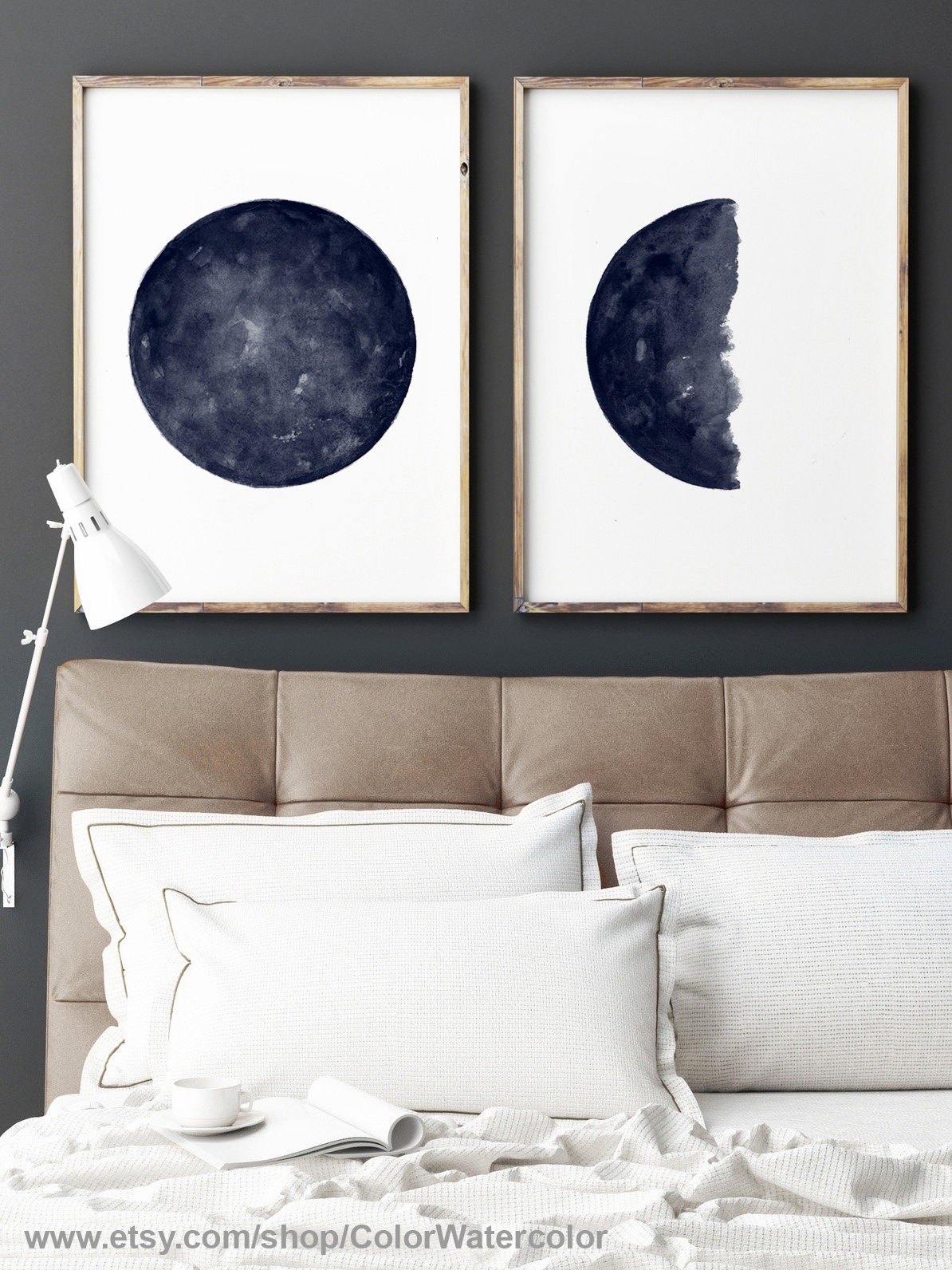 Moon Phase Wall Art Navy Living Room Full Moon Wall Art Etsy