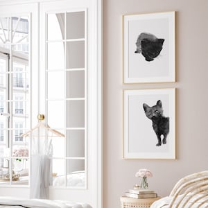 Black Cat Art, Black Cat Print, Abstract Cat Art, set of 2 Cats, Minimalist Poster Nursery Room Decor, Black Cat Painting, Cat Gifts image 5