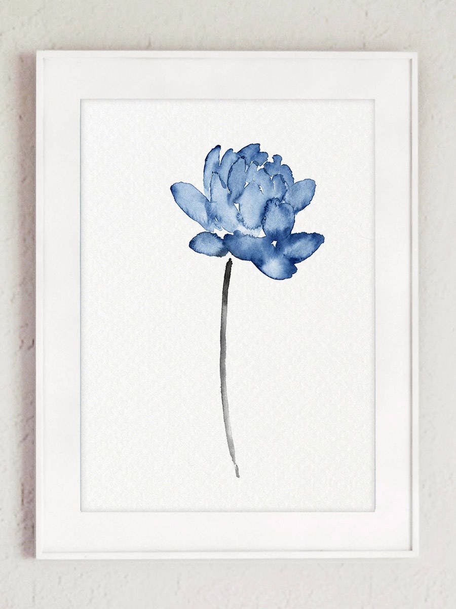 Blue Lotus Watercolor Painting Abstract Flower Navy Blue Etsy Blue Lotus Watercolor Painting Abstract Flower Navy Blue Etsy